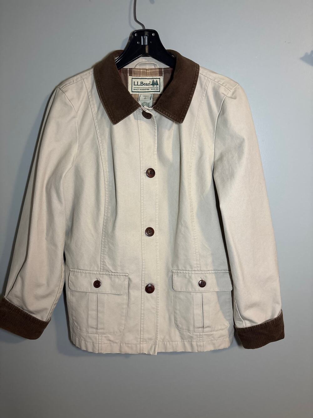 VTG L.L.Bean women's canvas barn/chore field jacket button-front closure Size L
